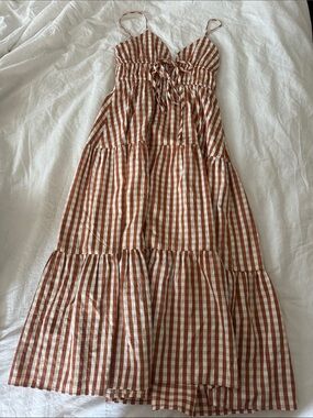 Altard State Gingham Tiered Maxi Dress — Rust & White